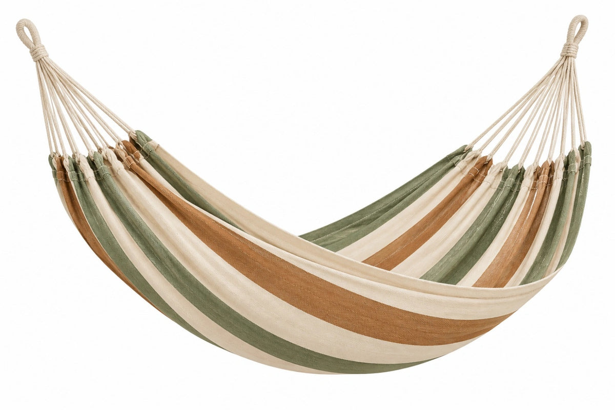 Amaca 300 x 100 cm in cotone verde beige marrone - sospesa stile bohémien