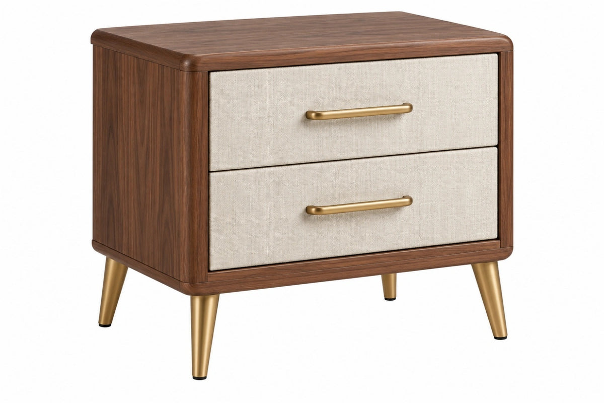 Comodino 50 x 40 x 55 cm effetto legno noce e beige con 2 cassetti stile moderno