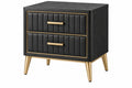 Comodino 60 x 45 x 60 cm effetto legno nero con 2 cassetti rivestiti stile moderno