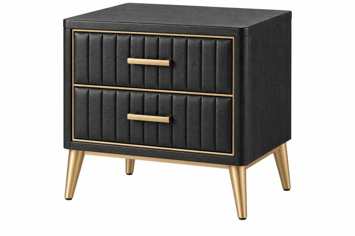 Comodino 60 x 45 x 60 cm effetto legno nero con 2 cassetti rivestiti stile moderno