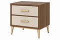 Comodino 60 x 40 x 65 cm effetto legno noce e tessuto beige con 2 cassetti stile moderno