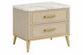 Comodino 60 x 45 x 60 cm con 2 cassetti beige piano effetto marmo stile moderno