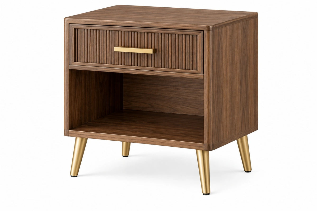 Comodino 50 x 40 x 60 cm in legno marrone con cassetto e vano aperto stile moderno