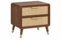 Comodino 55 x 40 x 65 cm in legno marrone con rattan intrecciato - 2 cassetti stile retrò