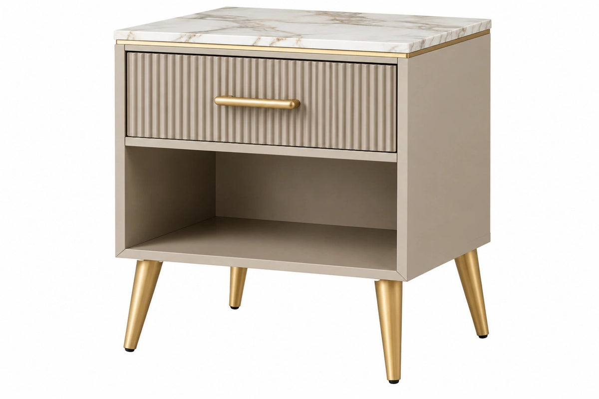 Comodino 50 x 40 x 60 cm in legno beige con piano effetto marmo stile moderno