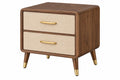 Comodino 50 x 40 x 55 cm in legno marrone con 2 cassetti in rattan - stile retrò