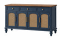 Credenza 180 x 45 x 90 cm in legno blu navy con rattan - 3 cassetti e 4 ante stile classico