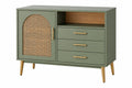 Credenza 120 x 40 x 85 cm verde in legno e rattan con cassetti stile retrò