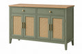 Credenza 160x45x90 cm in legno verde con ante in rattan stile naturale