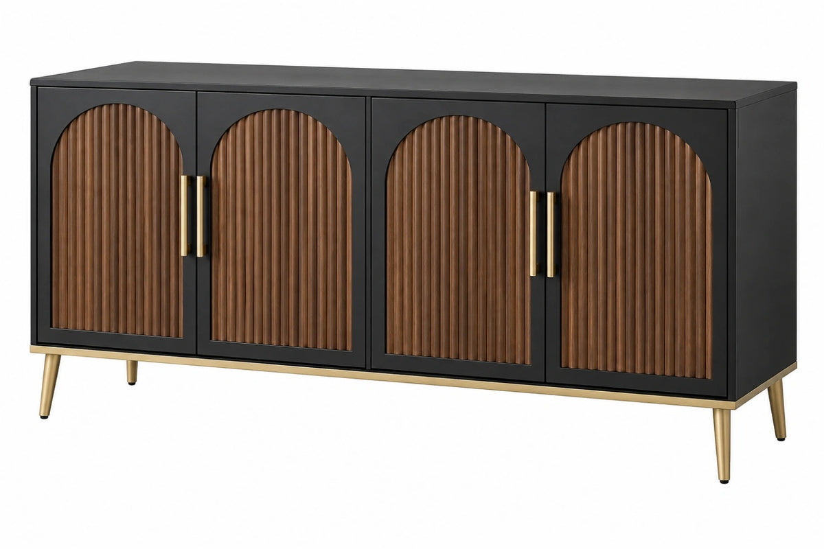 Credenza 160 x 40 x 80 cm in legno marrone e nero con quattro ante stile moderno