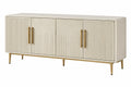 Credenza 180 x 40 x 80 cm in legno avorio con ante scanalate e struttura in metallo dorato