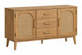 Credenza 140 x 40 x 80 cm in legno marrone con rattan - contenitore con 3 cassetti e 2 ante