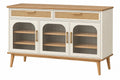 Credenza 150 x 40 x 85 cm in legno avorio e marrone con vetro scanalato e rattan