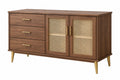 Credenza 150 x 45 x 85 cm in legno marrone con rattan intrecciato stile moderno