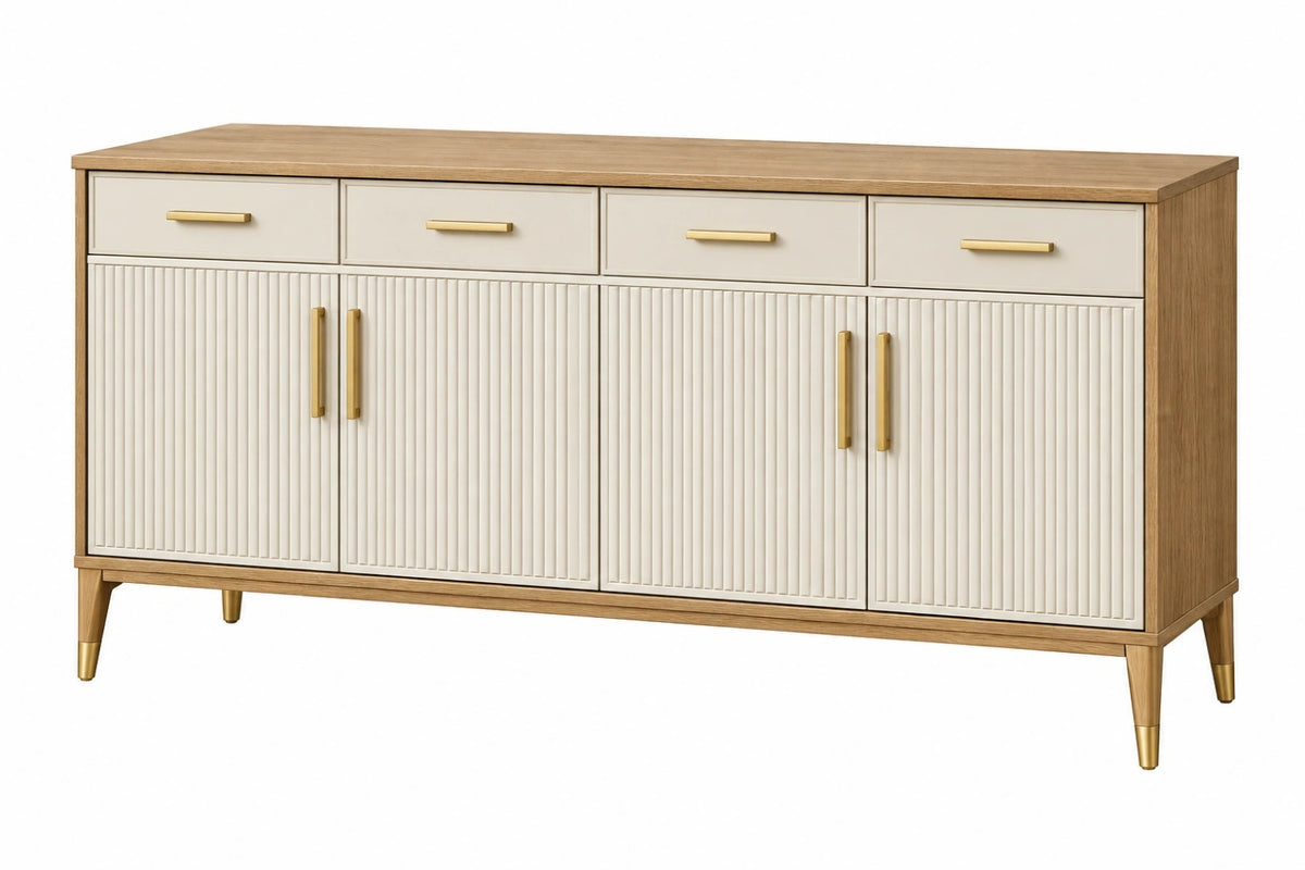 Credenza 180 x 45 x 90 cm in legno marrone e bianco con 4 ante e 4 cassetti stile moderno