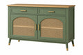 Credenza 120 cm in legno verde con ante in rattan - contenitore stile retrò