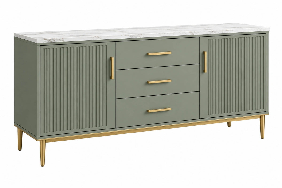 Credenza 160 x 40 x 85 cm in MDF verde salvia con piano effetto marmo - contenitore moderno