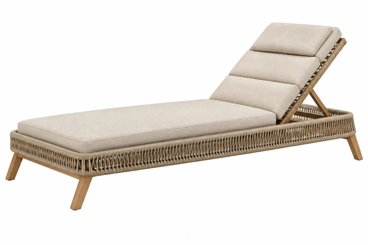 Lettino prendisole 200 x 75 cm in legno e corda beige con schienale reclinabile