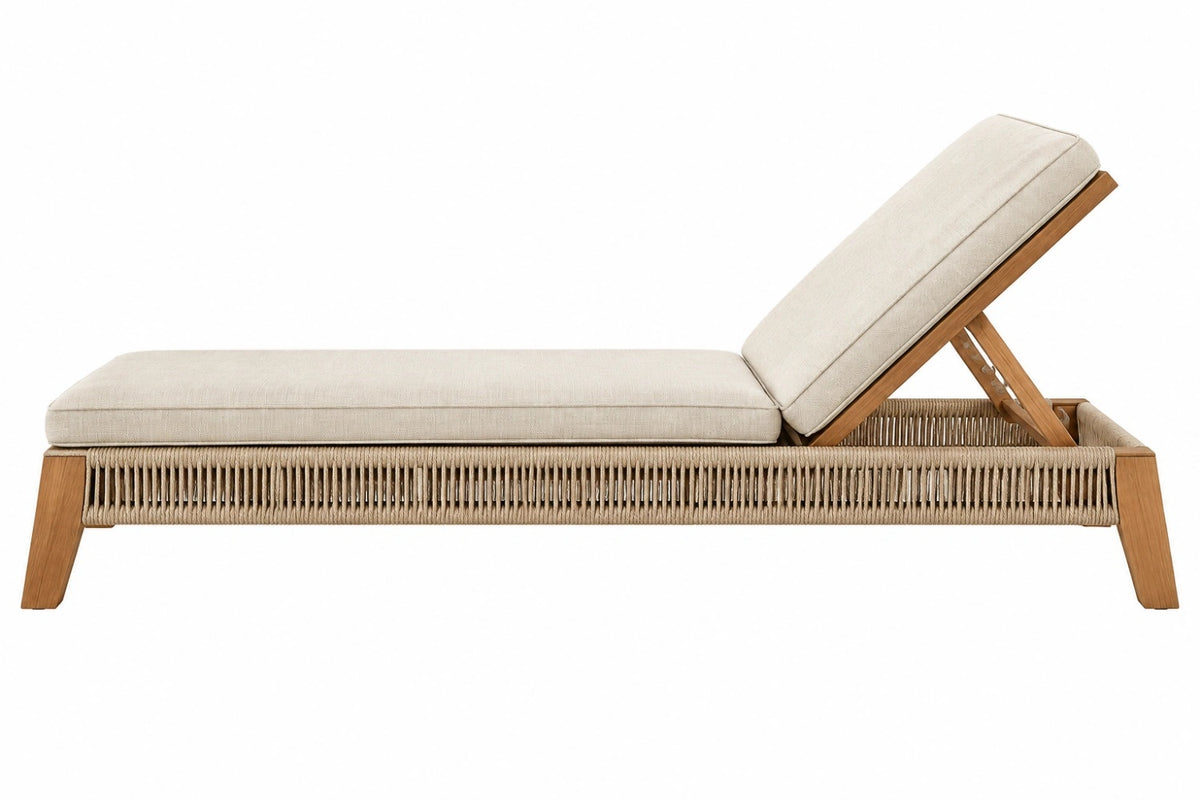 Lettino prendisole 200 x 70 cm in legno beige con schienale regolabile per esterno