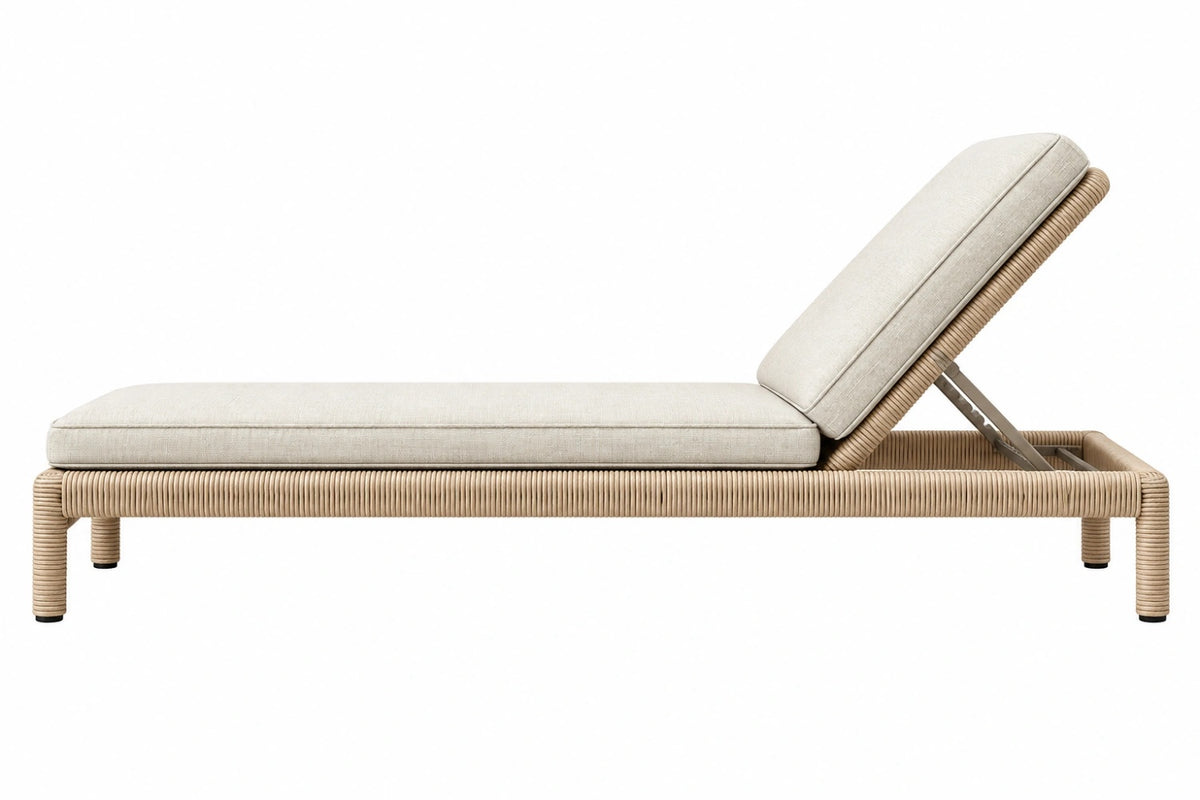 Lettino prendisole 200 x 70 cm in intreccio effetto rattan naturale con schienale reclinabile