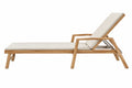 Lettino prendisole 200 x 70 x 90 cm in legno naturale con rivestimento beige e schienale reclinabile da esterno
