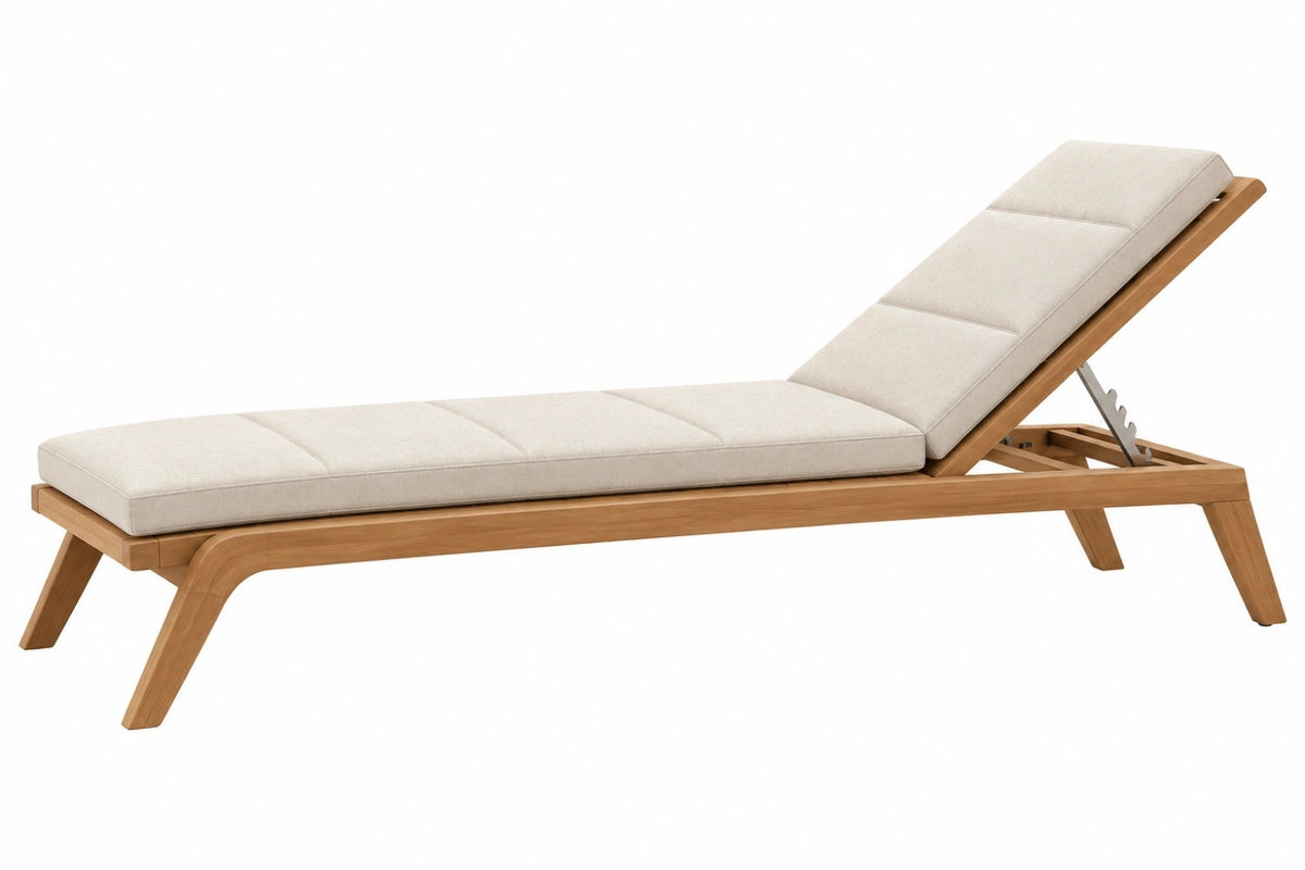 Lettino prendisole 200 x 65 cm in legno marrone con materasso beige - schienale reclinabile da esterno