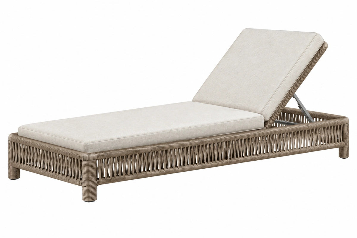 Lettino prendisole da esterno 200 x 70 cm in fibra intrecciata beige con schienale reclinabile
