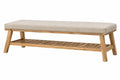 Panca da ingresso 180 x 45 x 48 cm in legno naturale e tessuto beige con ripiano stile moderno
