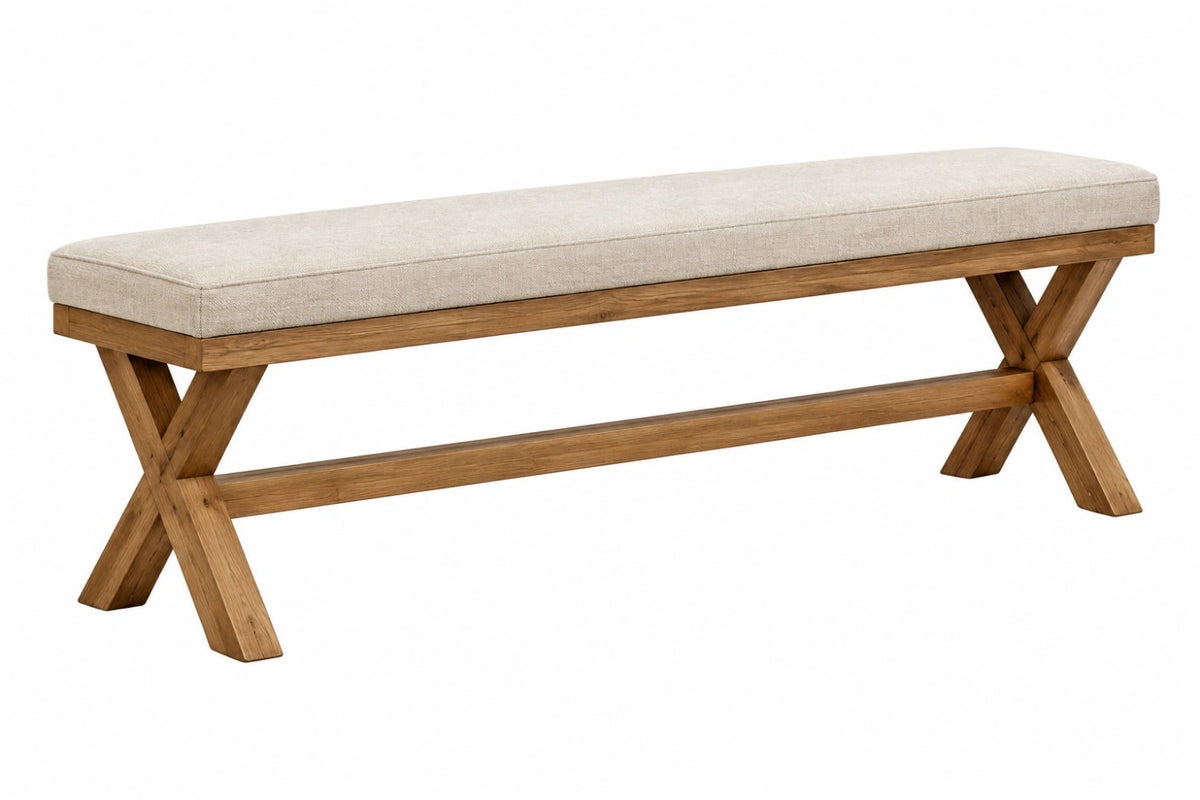 Panca da ingresso 160 x 40 x 46 cm in legno e tessuto beige stile rustico
