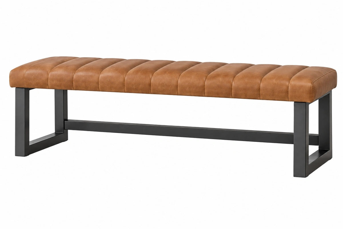 Panca imbottita 180 x 40 x 46 cm in similpelle marrone con struttura in metallo nero stile industriale