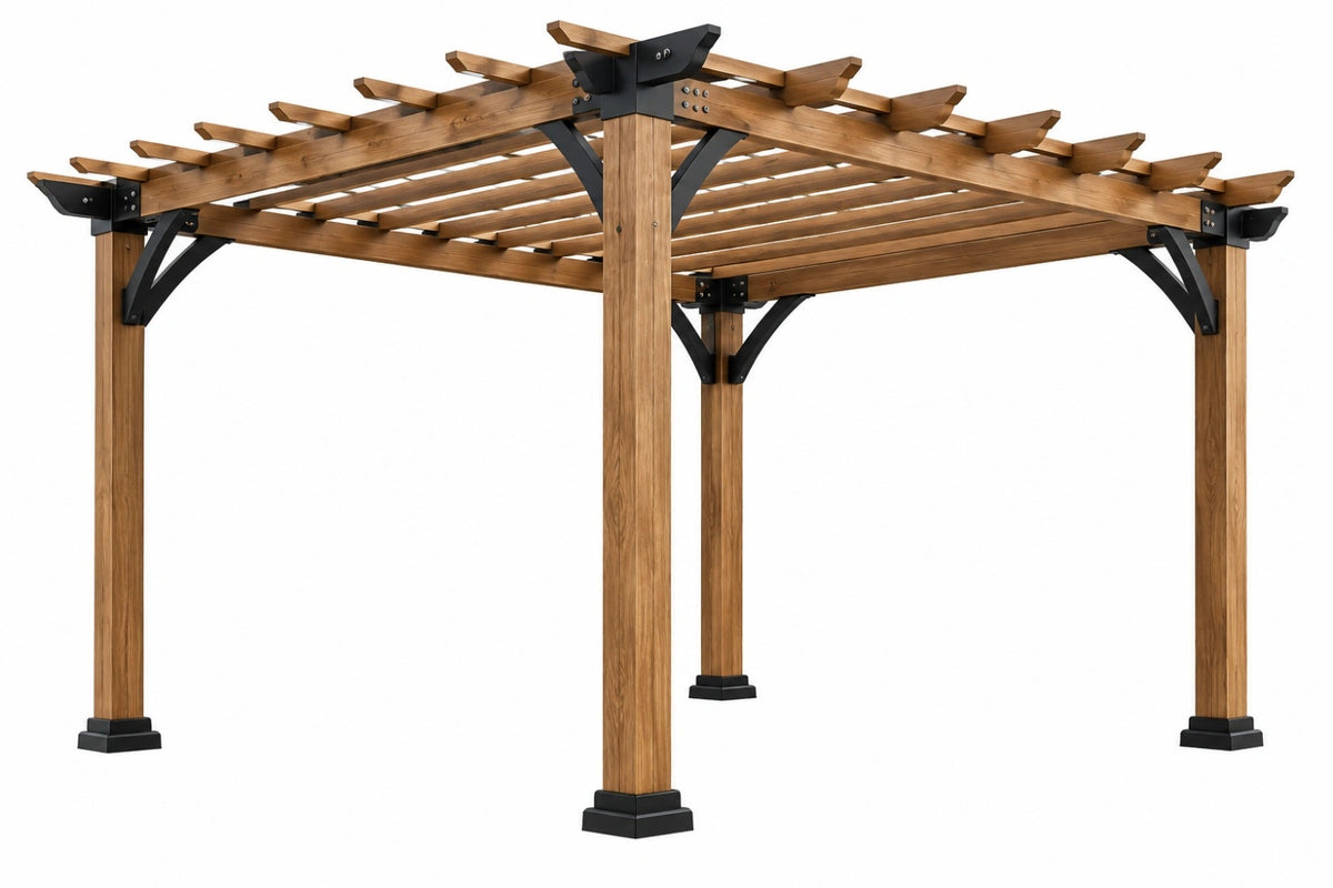 Pergola da giardino 300 x 300 x 240 cm in legno marrone con struttura a listelli