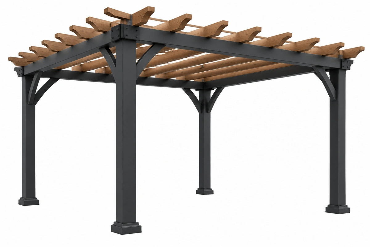 Pergola da giardino 400 x 300 x 250 cm in metallo e legno nero marrone stile moderno