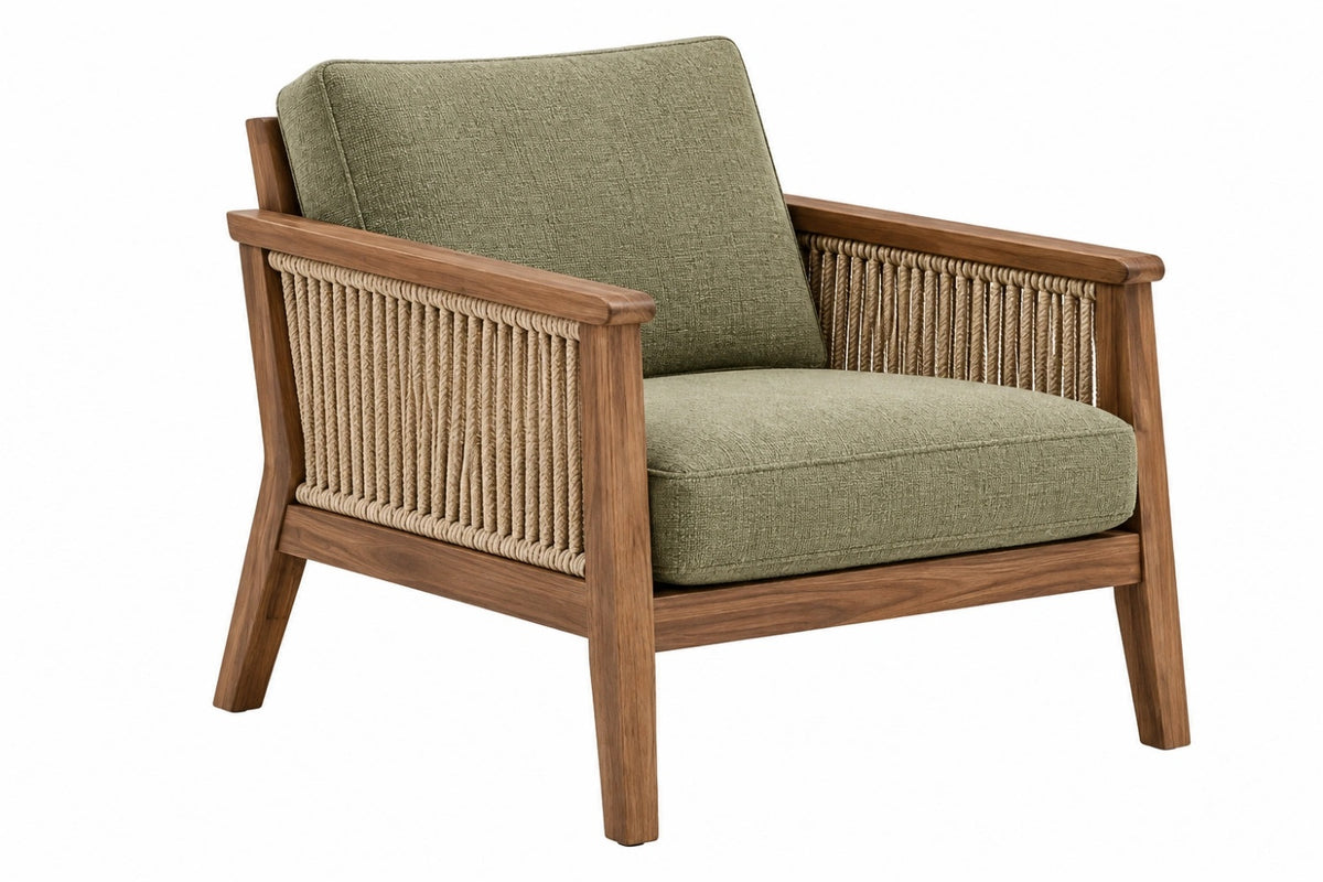 Poltrona 78 x 75 x 80 cm in legno e corda verde stile naturale per soggiorno