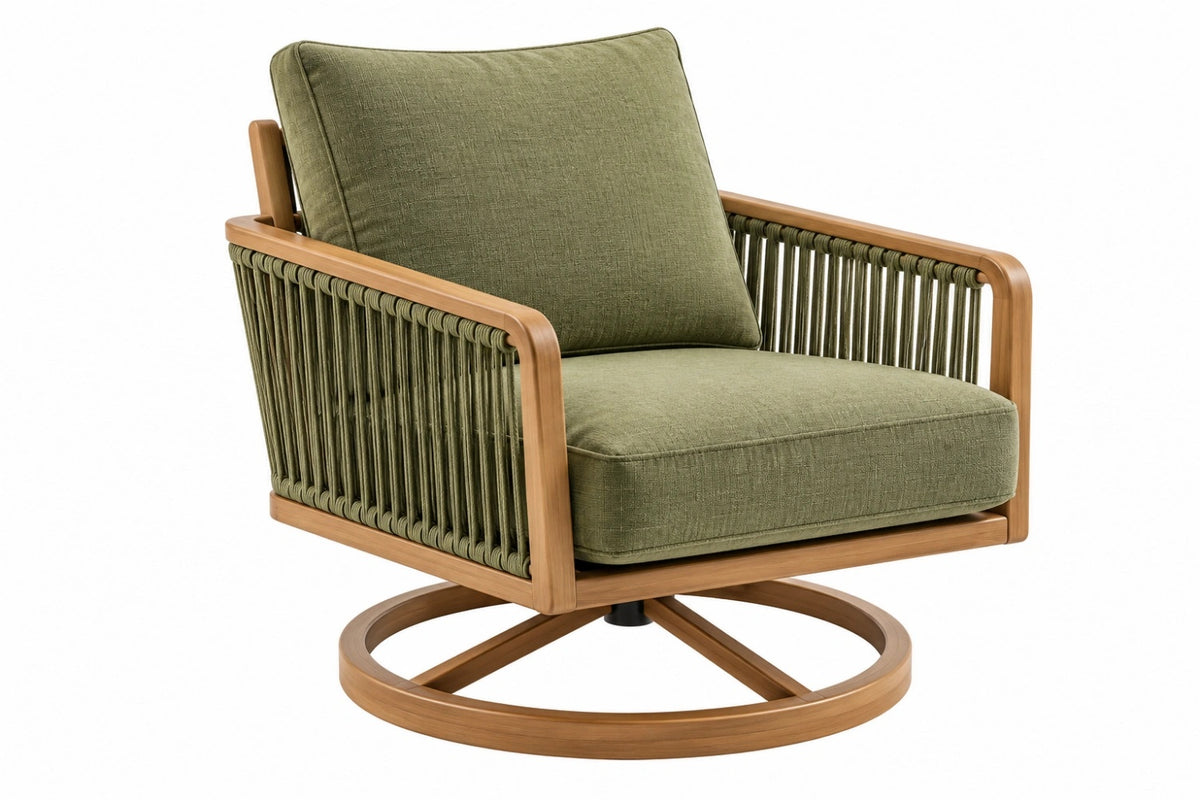 Poltrona girevole 82 x 82 x 88 cm in legno e corda verde stile naturale