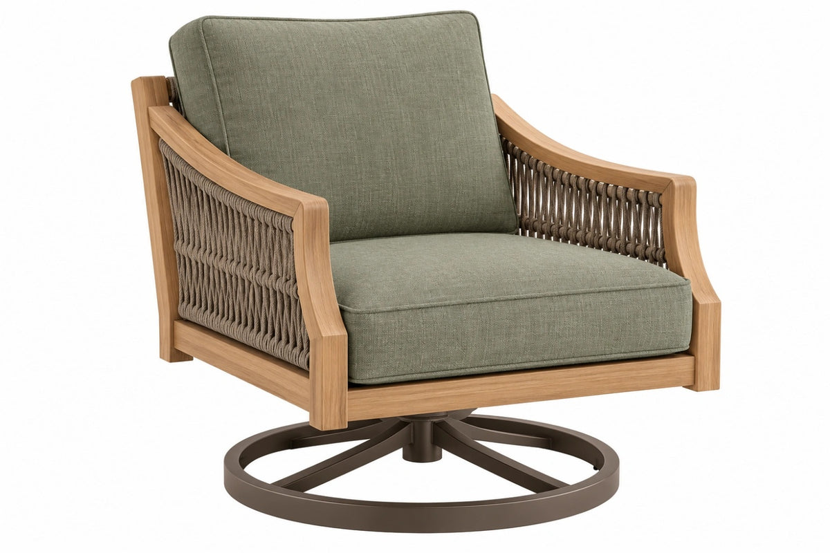 Poltrona da giardino 82 x 83 x 88 cm in legno e corda verde oliva girevole