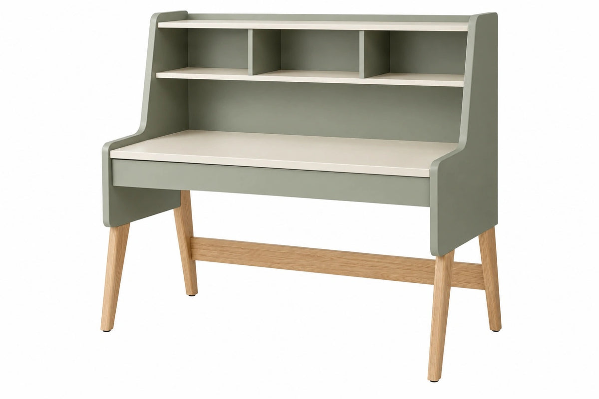 Scrivania 100 x 60 x 110 cm in legno verde salvia con ripiani stile nordico