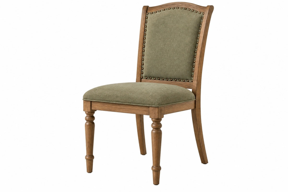 Sedia da pranzo 50 x 58 x 102 cm in legno marrone e tessuto verde - stile classico imbottita