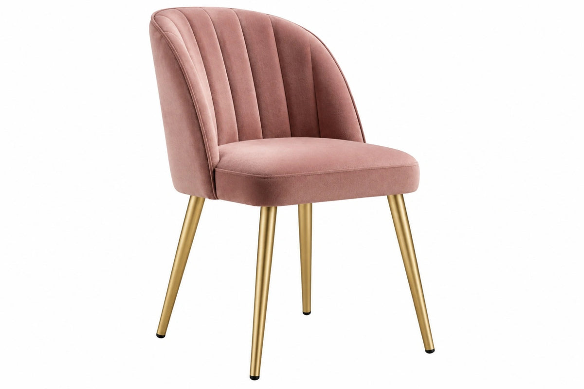 Sedia da pranzo 50 x 58 x 82 cm in velluto rosa con gambe in metallo dorato stile moderno