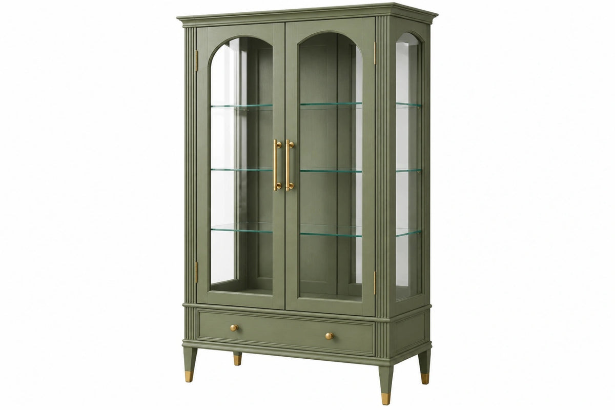 Vetrina 100 x 45 x 190 cm in legno verde oliva con vetro - stile classico