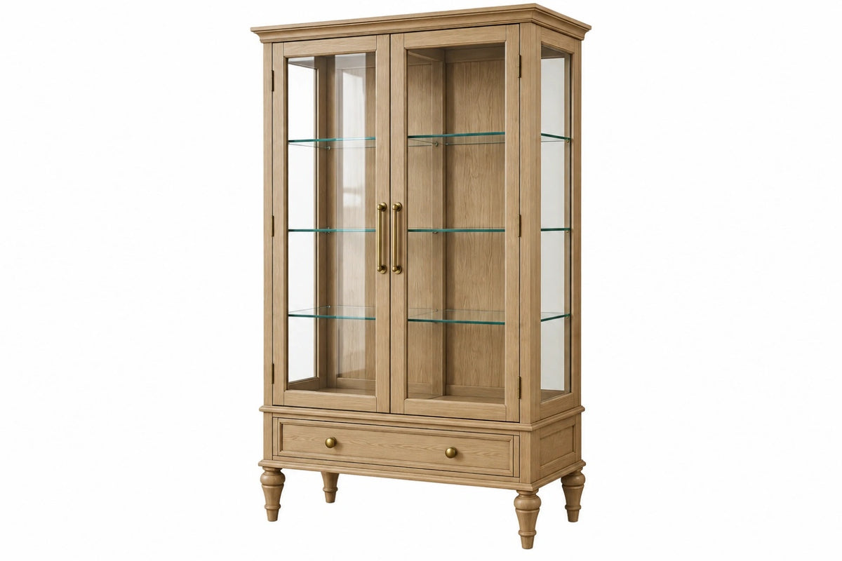 Vetrina 100 x 45 x 190 cm in legno marrone con vetro stile classico