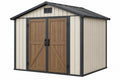 Casetta da giardino 213 x 127 x 185 cm in metallo beige e antracite con doppia porta effetto legno