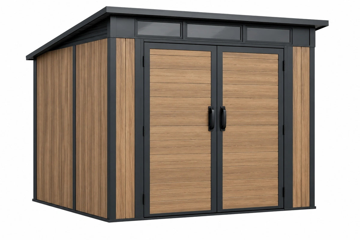 Casetta da giardino 203 x 121 x 180 cm in metallo marrone e nero con doppia porta