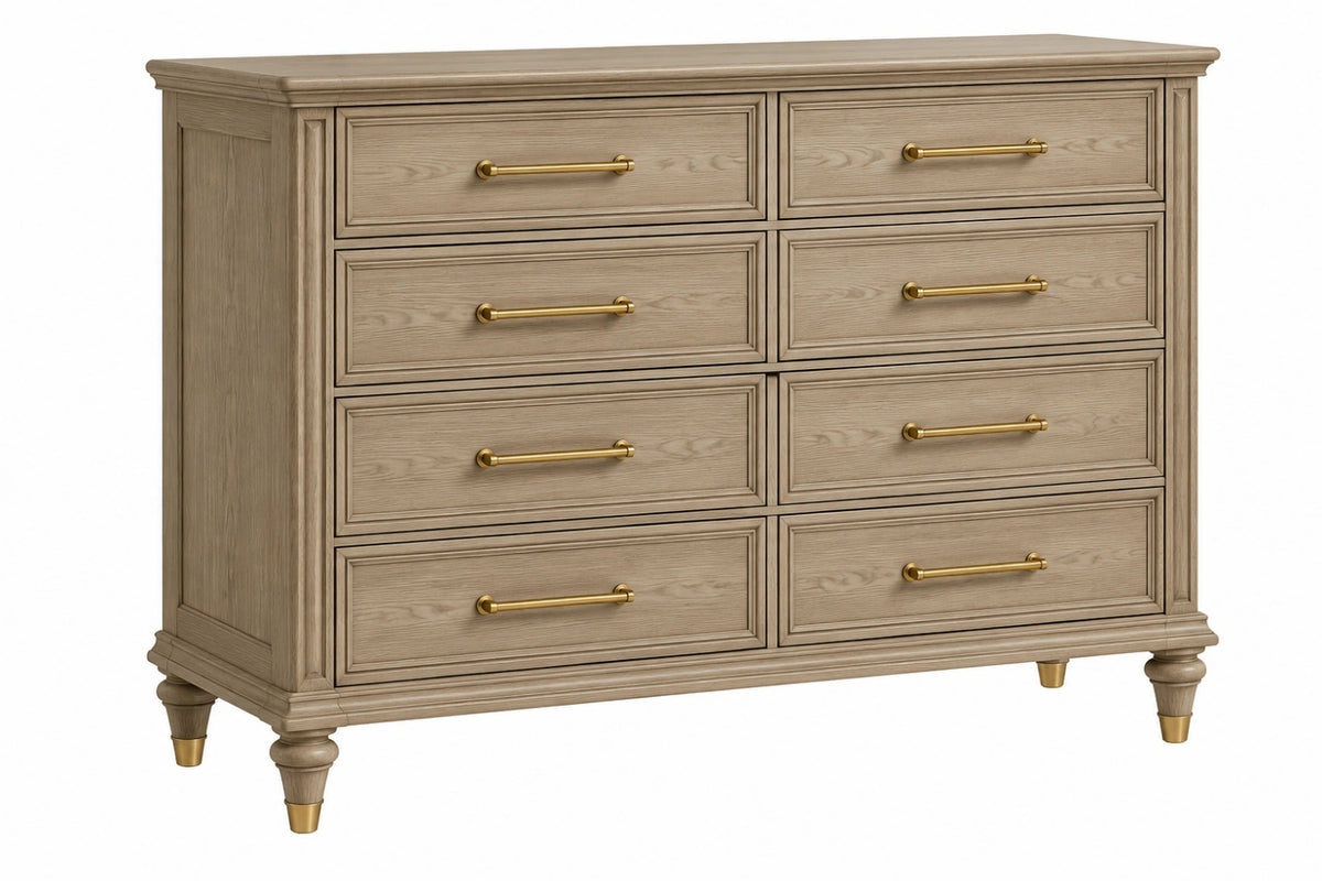 Cassettiera 160 x 50 x 95 cm in legno beige con 8 cassetti stile classico