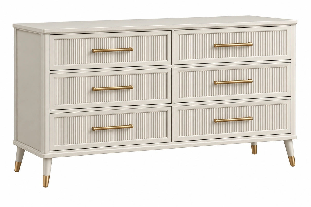 Cassettiera 140 cm in legno bianco con 6 cassetti stile moderno