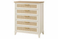 Cassettiera 90 x 45 x 120 cm in legno bianco e rattan con 5 cassetti stile classico