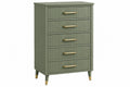 Cassettiera 80 x 40 x 110 cm in legno verde salvia a 5 cassetti stile moderno